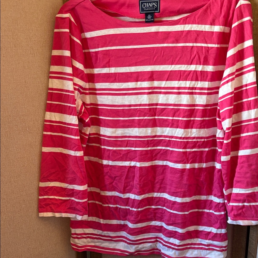 Chaps Women's Long Sleeve Top in Pink and white Stripes xl